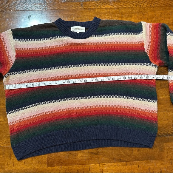 THE GREAT. Striped Crew Neck Sweater in Navy Red Green Cream - Picture 6 of 10